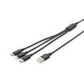 USB charger cable, 1m 3 in 1 cable, nylon braid, black