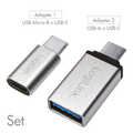 USB-C adapter set, C/M to USB-A/F + C/M to Micro-USB/F, silver