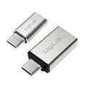 USB-C adapter set, C/M to USB-A/F + C/M to Micro-USB/F, silver