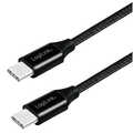 USB 2.0 Type-C cable, C/M to USB-C/M, metal, fabric, black, 1 m