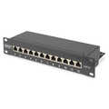 CAT 6, Class E patch panel, shielded, 12-port RJ45 8P8C, LSA, 1U, 254 mm(10