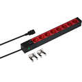 19 inch 1U Socket Strip 8 x CEE 7/3 red,  cable C14, 10A fine fuse, black