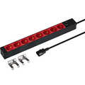 19 inch 1U Socket Strip 8 x CEE 7/3 red,  cable C14, 10A fine fuse, black