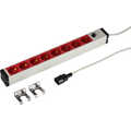 19 inch 1U Socket Strip 8 x CEE 7/3 red,  cable C14, 10A fine fuse, grey