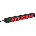 19 inch1U Socket Strip 8 x CEE 7/5 (UTE) red, C14, 10A fine fuse, black belgie