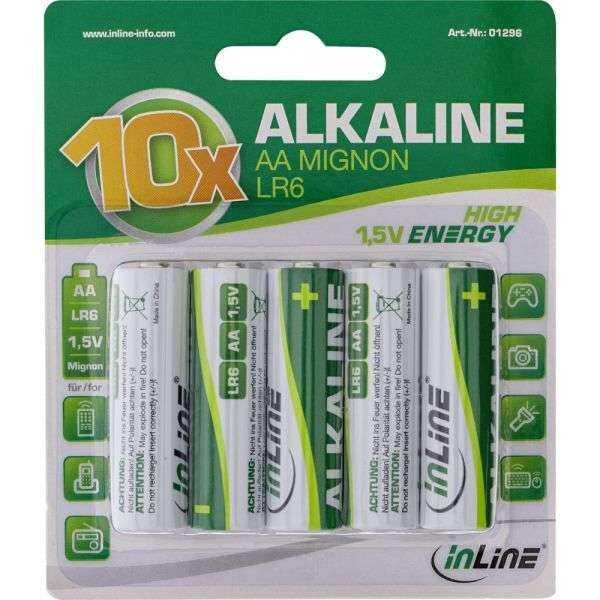 Naar omschrijving van 01296 - InLine Alkaline High Energy Battery, Mignon (AA), 10pcs blister