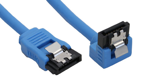 Naar omschrijving van 27703F - InLine SATA 6Gb/s rondkabel,  blauw, 90gr haaks, met vergrendeling, 0.3m