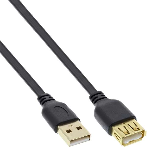 Naar omschrijving van 34605F - InLine USB 2.0 Flatkabel Verlengkabel,  A Male/Female, zwart, vergulde contacten, 5m