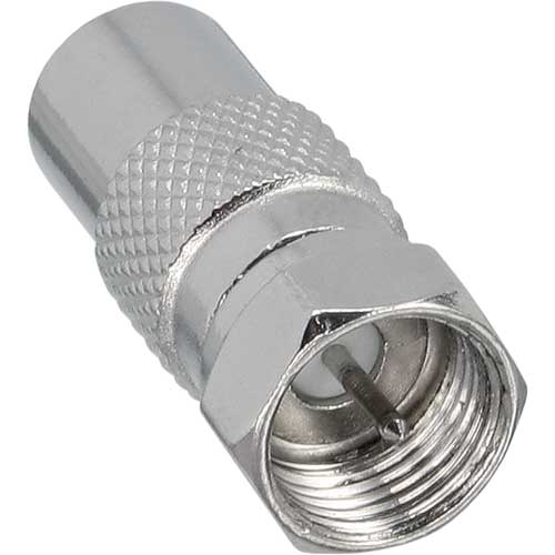 Naar omschrijving van 69921 - Coaxial adapter, F-plug (SAT) to IEC male plug (antenna), InLine