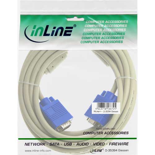 Naar omschrijving van 17701 - InLine S-VGA kabel, grijs, 15HD M/F, 1m