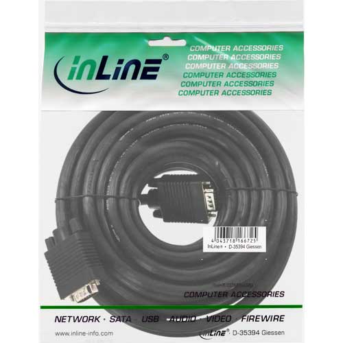 Naar omschrijving van 17713B - InLine S-VGA kabel,  zwart, 15HD M/M, 15m