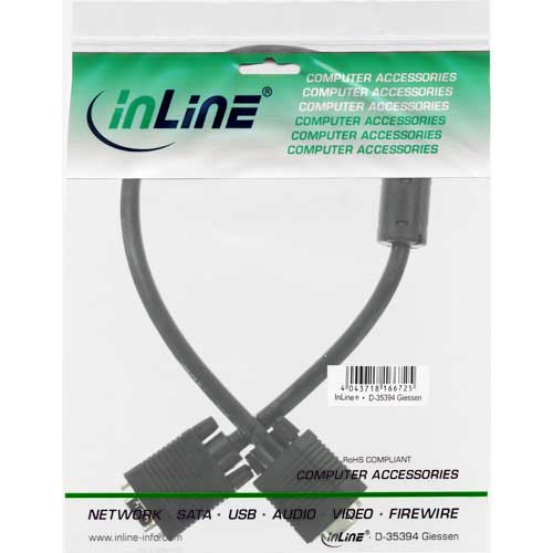 Naar omschrijving van 17705B - InLine S-VGA kabel,  zwart, 15HD M/F, 0.5m