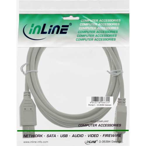 Naar omschrijving van 34633 - InLine USB 2.0 kabel,  beige, A M/V, 0.3m