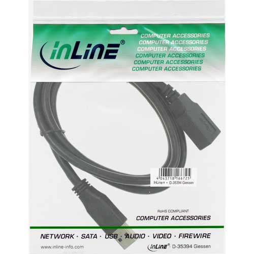 Naar omschrijving van 35605 - InLine USB 3.0 kabel,  AM/AF, zwart, 0.5m