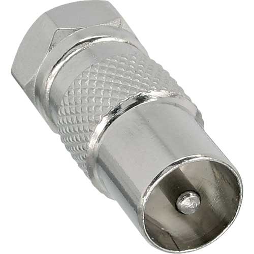 Naar omschrijving van 69921 - Coaxial adapter, F-plug (SAT) to IEC male plug (antenna), InLine