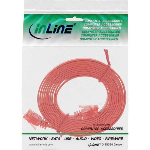 Naar omschrijving van 71600R - InLine Platte patchkabel,  UTP, Cat. 6, rood, 10m