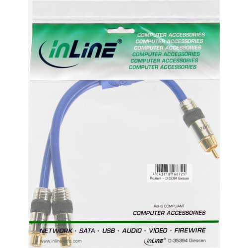 Naar omschrijving van 89924P - InLine Tulp Y-kabel,  PREMIUM, 1x Tulp M naar 2x Tulp jack, 25cm