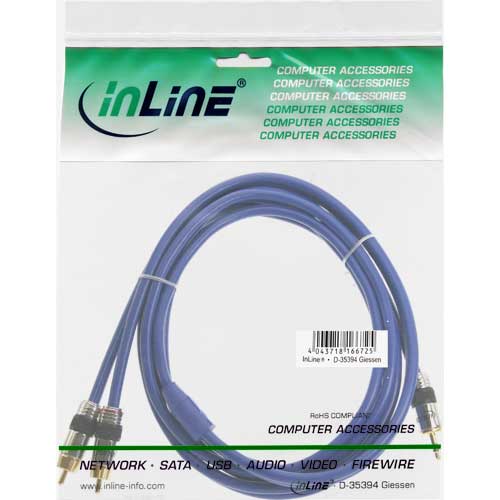 Naar omschrijving van 89932P - InLine Audiokabel,  Premium, vergulde contacten, 2x Tulpplug naar 3.5mm M, 25m