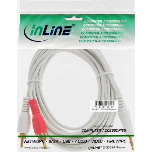 Naar omschrijving van 89934W - InLine Audiokabel,  2x Tulpplug naar 3,5mm M stereo, wit/goud, 1.5m