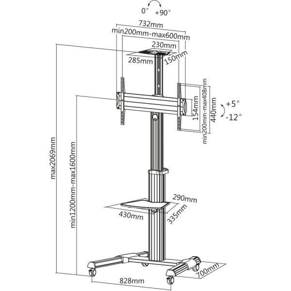 Naar omschrijving van 23170A - InLine Verrijdbare TV standaard voor LED-TV 37-70 inch (94-178cm), max. 50kg