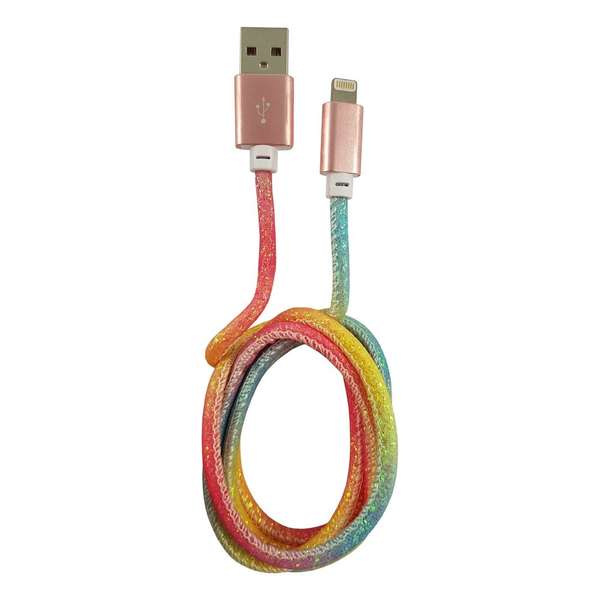 Naar omschrijving van 31331C - LC-Power USB A to Lightning cable, rainbow glitter, 1m