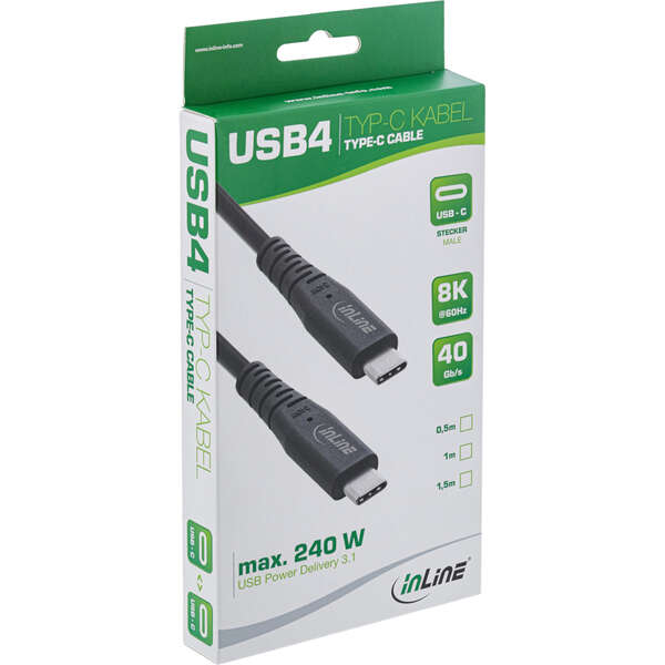 Naar omschrijving van 35906I - USB4 cable, USB-C male/male, PD 240W, 8K60Hz, TPE black 0.5m