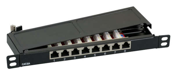 Naar omschrijving van 37738SW-8 - Mini-Patchpanel STP 8xRJ45 Cat.6A, 10inch 0,5U, RAL9005 black