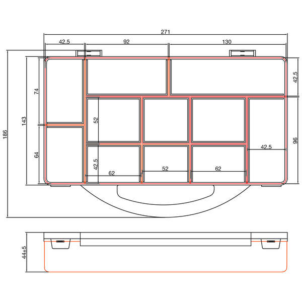 Naar omschrijving van 43009M - InLine® Small Components Box, 11 compartments, 271x186x40mm, orange