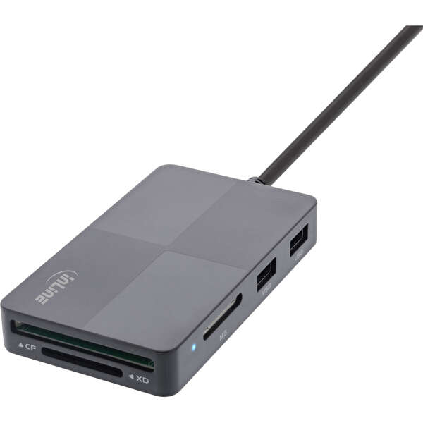 Naar omschrijving van 66772F - USB 3.2 Multi Cardreader Hub, SD/TF/MS/XD/CF, 3-port USB-A, Dual