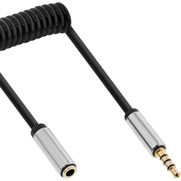 Naar omschrijving van 99281 - InLine Slim Audio spiral cable 3,5mm M/F, 4-pin, Stereo, 1m