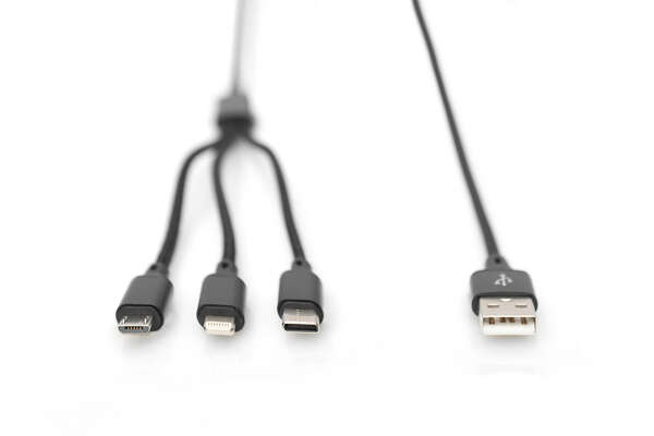 Naar omschrijving van AK-300160-010-S - USB charger cable, 1m 3 in 1 cable, nylon braid, black