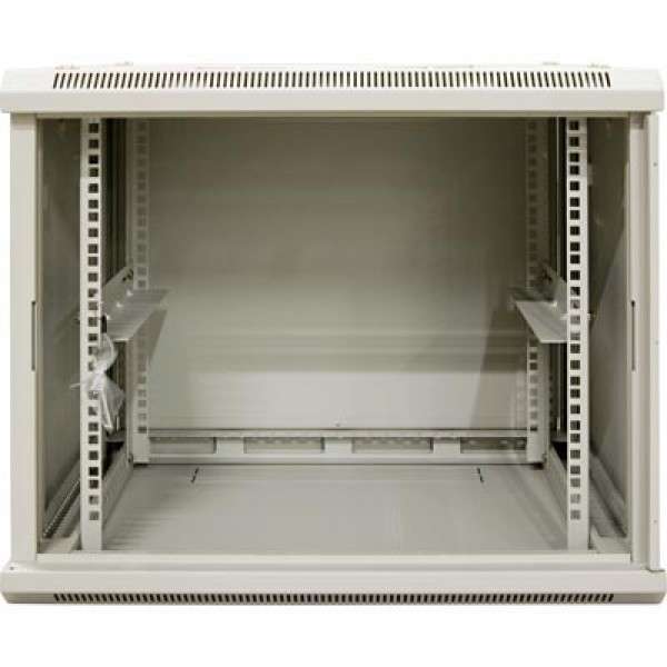 Naar omschrijving van AST19-6409W - 9HE 19Inch Wandkast, glazen voordeur, (BxDxH) 600x450x501mm, Licht Grijs