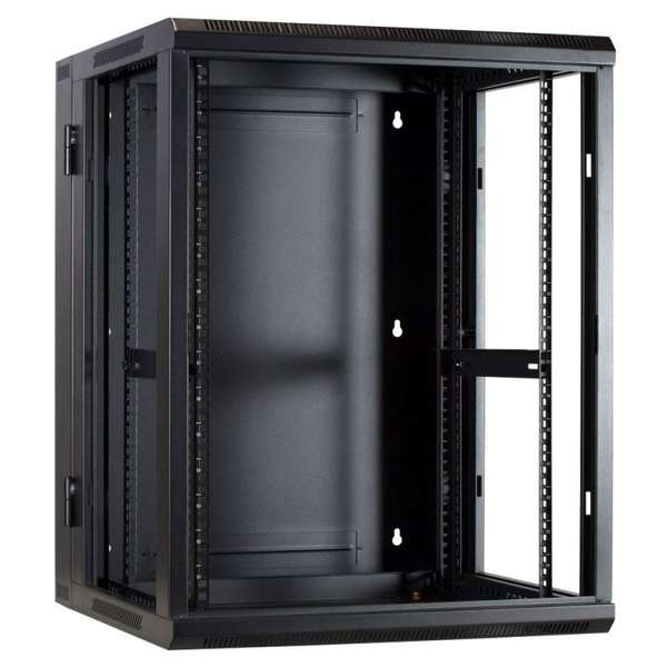 Naar omschrijving van AST19-6622-DOUBLE - 22U wandkast (kantelbaar) met glazen deur 600x600x1200mm (BxDxH)