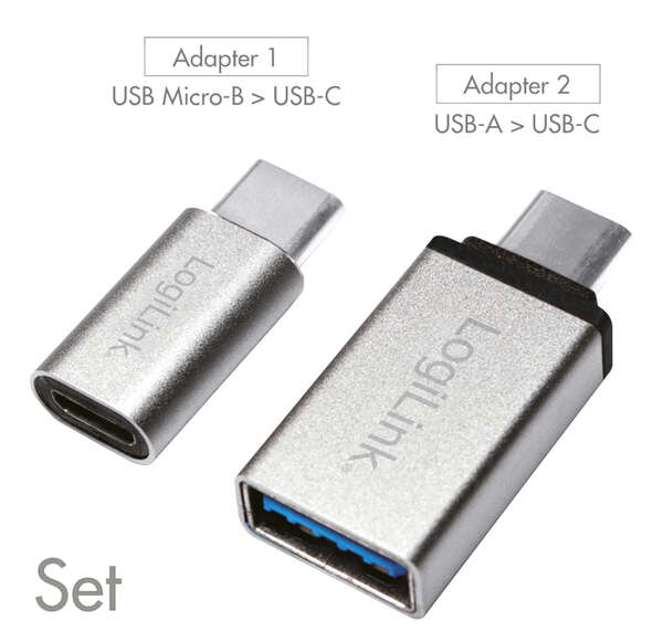 Naar omschrijving van AU0040 - USB-C adapter set, C/M to USB-A/F + C/M to Micro-USB/F, silver