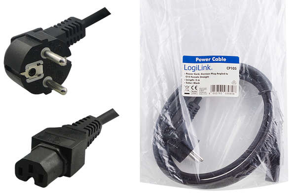 Naar omschrijving van CP105 - Power cable, CEE 7/7 (90°) to IEC C15, black, 2 m