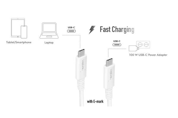 Naar omschrijving van CU0180 - USB 4 Gen3x2 Type-C cable, C/M to USB-C/M, E-mark, PD, 8K, white, 0.8 m