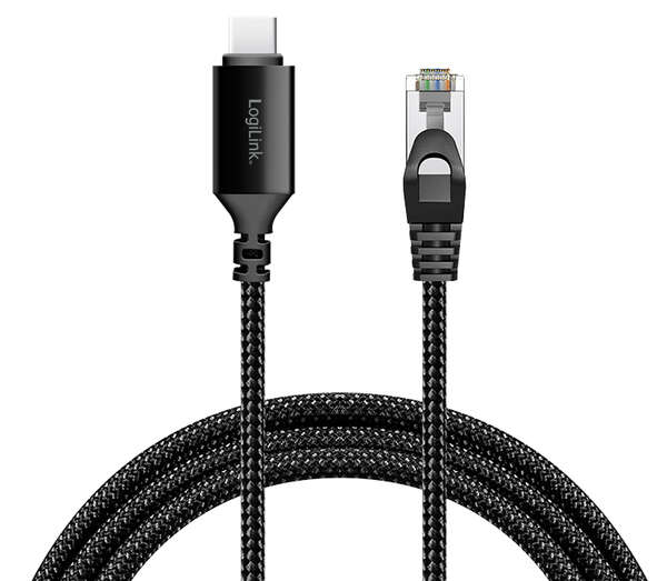 Naar omschrijving van CU0412 - USB 3.2 Type-C Ethernet cable, C/M to RJ45/M, 1 Gbps, active, black/grey, 2 m