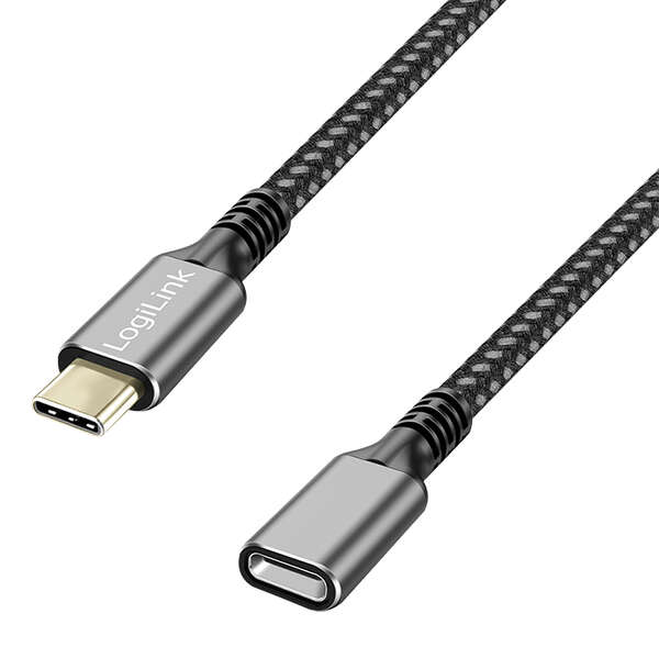 Naar omschrijving van CUA0109 - USB 3.2 Gen1 Type-C cable, C/M to USB-C/F, PD, alu, black/grey, 2 m