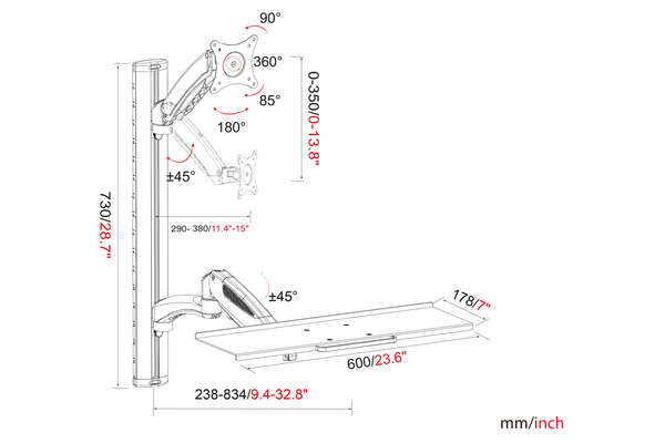 Naar omschrijving van DA-90354 - Workstation (Monitor, Keyboard) Wall Mount 27 inch, 6 kg, VESA 75x75, 100x100, silver