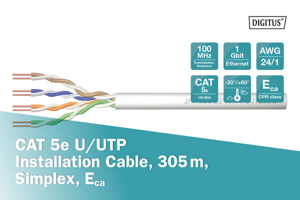 Naar omschrijving van DK-1511-V-305-1 - CAT 5e U-UTP installation cable, 100 MHz Eca (PVC), AWG 24/1, 305 m paper box, sx, grey