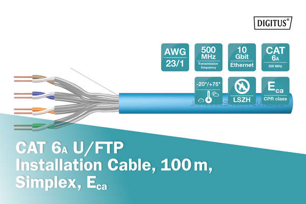 Naar omschrijving van DK-1623-A-VH-1 - DIGITUS CAT 6A U-FTP gevlochten paar installatiekabel