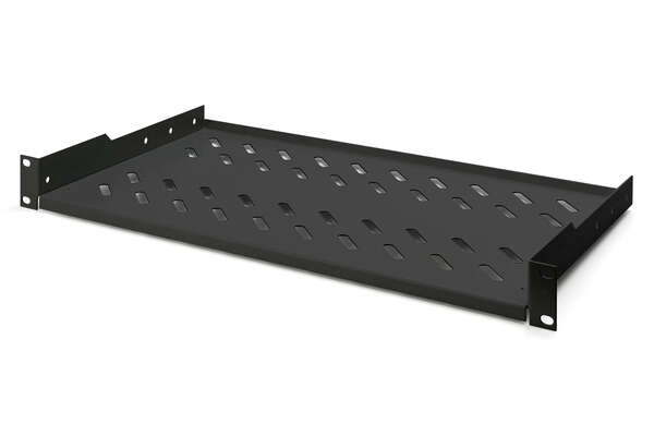 Naar omschrijving van DN-19-TRAY-1-SW - 1U fixed shelf for racks from 400 mm depth 45x482x250 mm, up to 15 kg, black (RAL 9005)