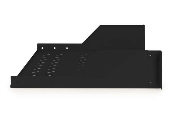 Naar omschrijving van DN-19-TRAY-2-SW - 2U fixed shelf for racks from 450 mm depth 88,5x483x352 mm, up to 25 kg, black (RAL 9005)