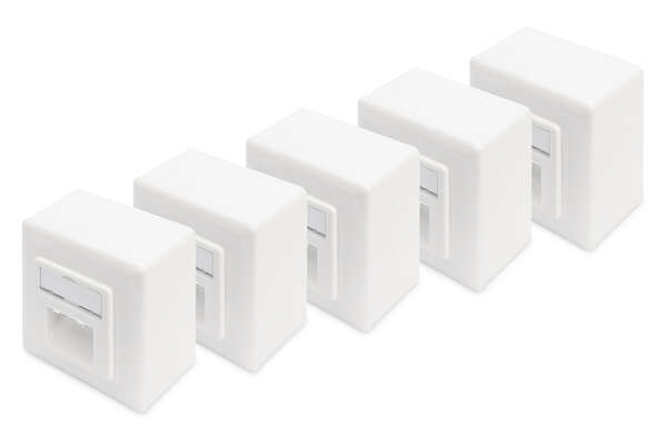 Naar omschrijving van DN-9002-B5-N - CAT 5e wall outlet, shielded, 2x RJ45 8P8C, LSA, pure white, surface mount, set=5 pcs.