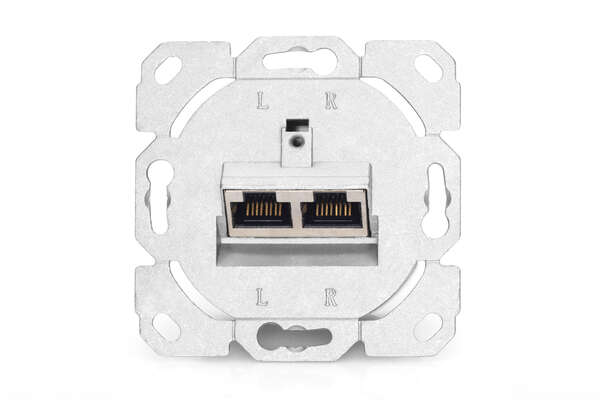 Naar omschrijving van DN-9002-B5-N - CAT 5e wall outlet, shielded, 2x RJ45 8P8C, LSA, pure white, surface mount, set=5 pcs.