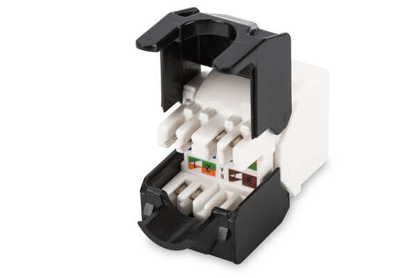 Naar omschrijving van DN-93603 - CAT 6 Keystone Jack, unshielded RJ45 to LSA, tool free connection, incl. cable tie