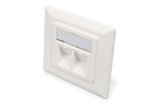 Naar omschrijving van DN-93801-1 - Faceplate for Keystone Jacks, 2x RJ45 dust cover, 80x80 + central plate, pure white