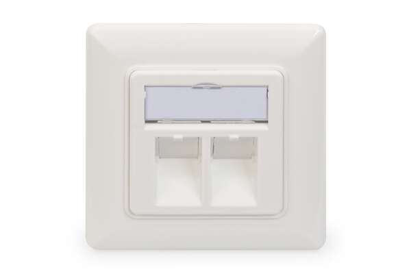 Naar omschrijving van DN-93801-1 - Faceplate for Keystone Jacks, 2x RJ45 dust cover, 80x80 + central plate, pure white