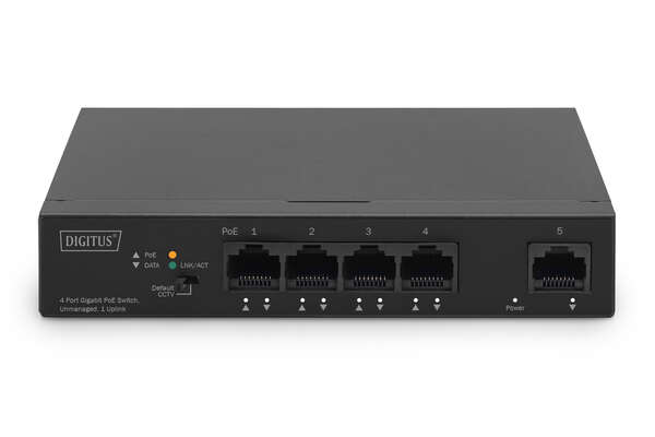 Naar omschrijving van DN-95330-1 - DIGITUS Gigabit Ethernet PoE-switch 4-poorts PoE + 1-poorts uplink, 60 W PoE bud