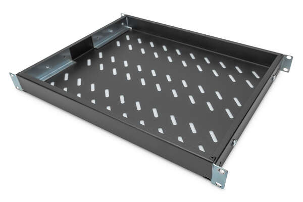 Naar omschrijving van DN-97645 - 1U fixed shelf for 600 mm depth racks 43x483x358 mm, adjust. up tp 550 mm depth, black